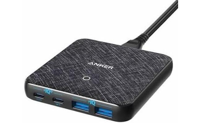 Anker A2046K11 Slim Power Port with Dual USB C PowerIQ 3.0 And USB A Ports Provided High Speed Charging And Charge 4 Devices Simultaneously Fits Most Types Of Smart Devices 63W - Black